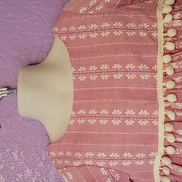 Pastourelle by Pippa & Julie red boho bohemian tassel pom pom modern top - Picture 3 of 10